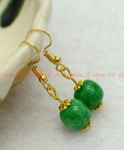 Natürliche 9x11mm Grüne Jade Zylinder Edelsteine Perlen Ohrring Silber Haken