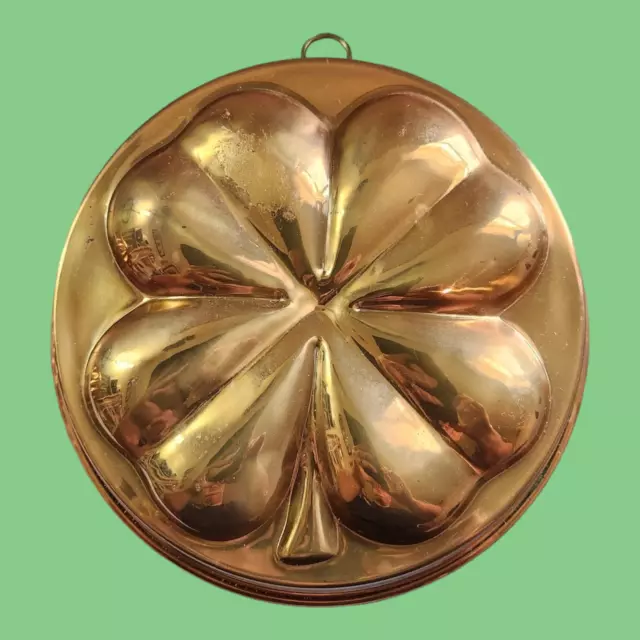 Four Leaf Clover Copper Jello Mold Cake Pan Kitchen Wall Hanging Decor 7.25" Wid