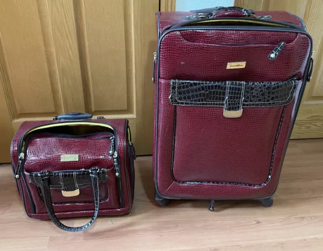 2 Pc. Samantha Brown Classic Red Croc Embossed Wheeled Luggage w/ Carryon Bag