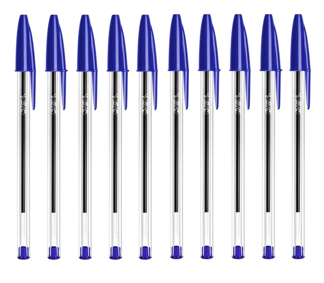 Stylos BIC M10 Bleu - Lot De 10 - Pointe Moyenne - Écriture Fluide - 2 Km D'encre - Clip Pratique