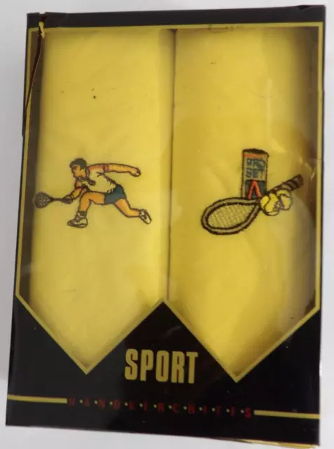 Vintage Sport Handkerchief Set Golf Tennis Embroidered Nib Paris Accessories