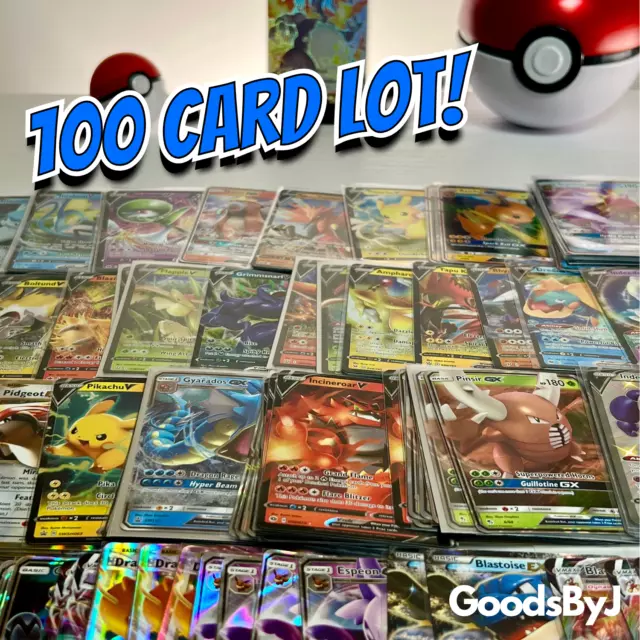 Pokemon Card Lot 100 TCG Cards + Ultra Rare, 12+ Holos | VMAX EX VSTAR OR V!