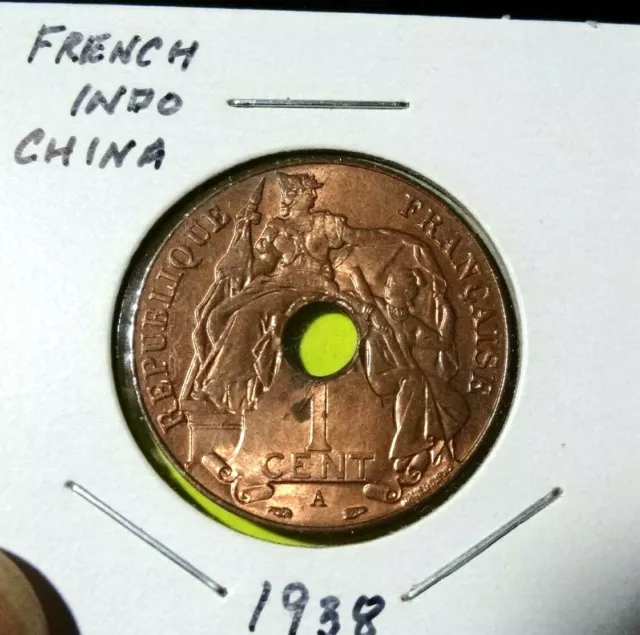 1938 French Indo China 1 Cent   World Coin KM12.1