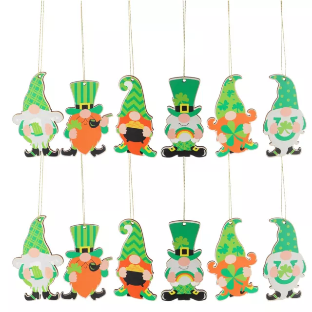 12 Pcs Dwarf Old Hanging Ornaments Wood Elder St Patricks Day Wooden Gnome 2