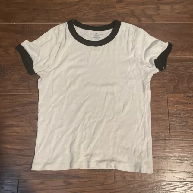BRANDY MELVILLE WHITE tee/blue grey neck and sleeve detail st barth graphic  VGU $15.00 - PicClick