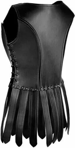 Nero Pelle Larp Armor Costume da Guerriero Allacciate Corsetto Rinascimento 3