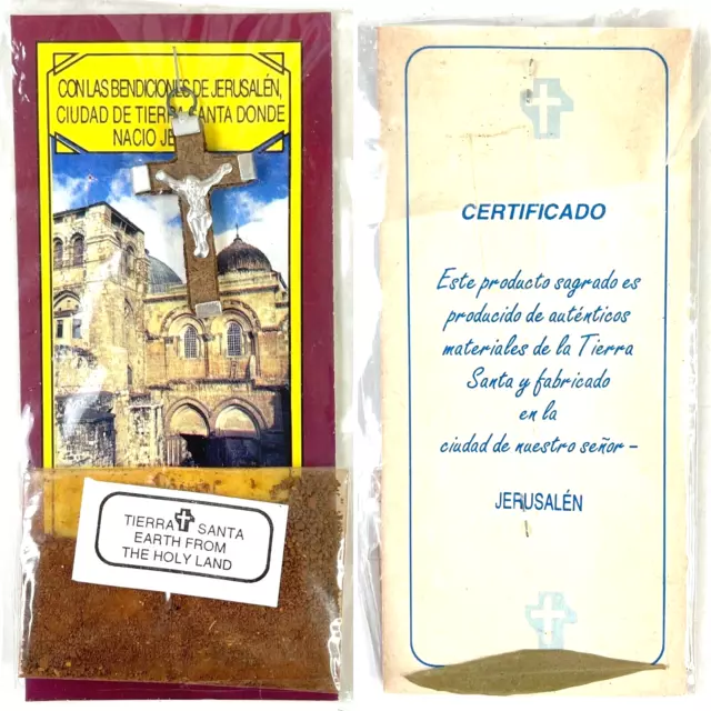 Jerusalem Holy Land Dirt Tierra Santa Earth Christian Souvenir Crucifix +Leaf