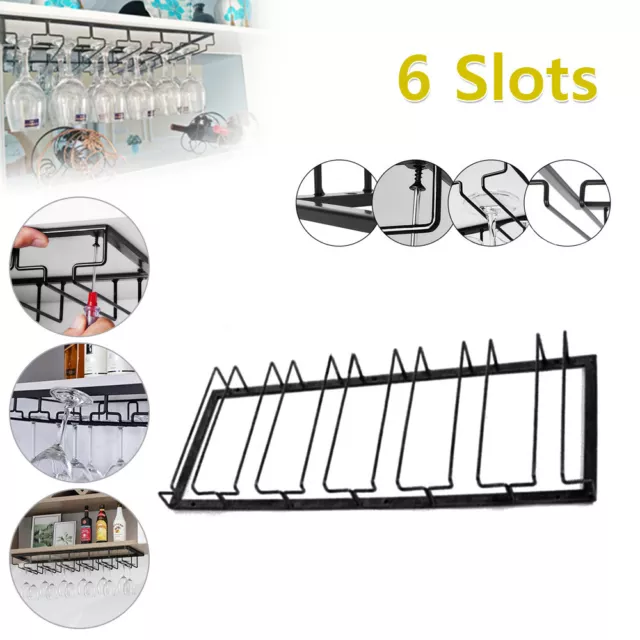 6 Slots Wine Glass Rack Holder Hanger Hanging Bar Storage Drying Rack AU