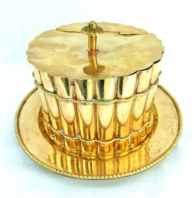 Brass Biscuit Barrel on Brass Tray