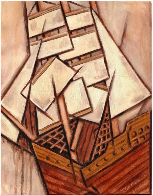 Nautical Art Cubist Old Pirate Ship Wall Decor Cubism Ships Original Painting
