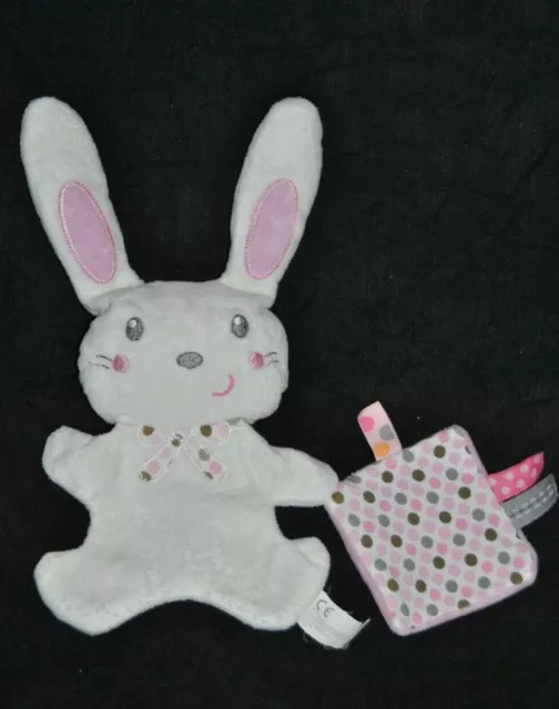 Doudou Lapin Plat Blanc NICOTOY Réversible Mouchoir Rose Pois Simba Toys Peluche