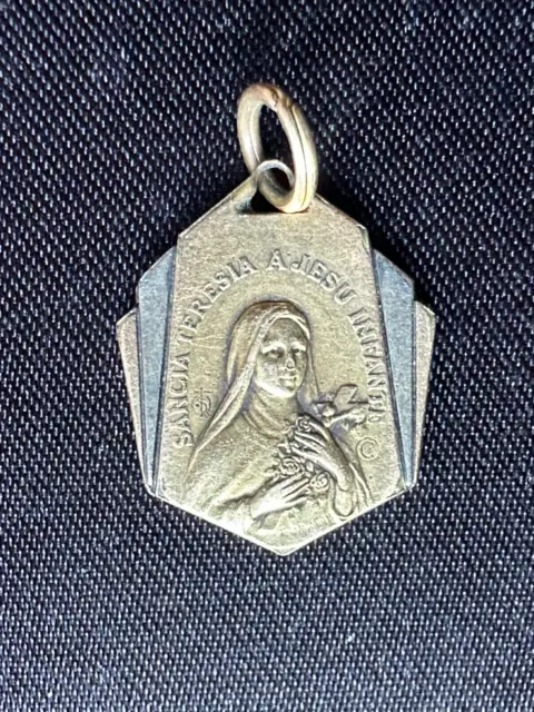 Antico Religioso Placcato Oro Medal-Sancta Teresia Un Jesu