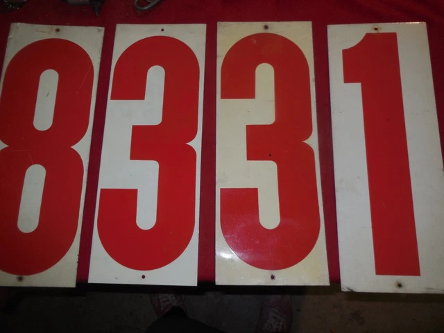 Vintage gas station price board numbers 2 sided red and white 16" x 6 " Man Cave