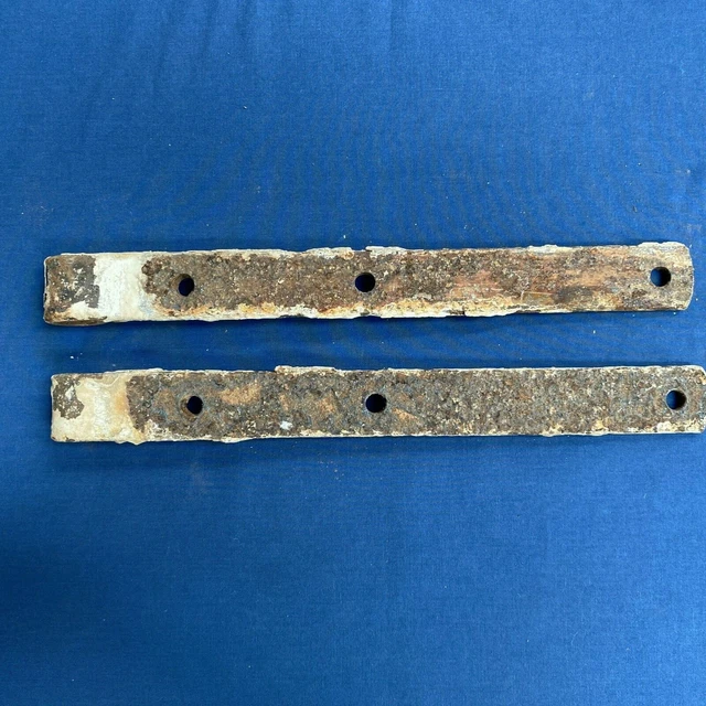 Pair Vintage Antique Hand Forged Iron Barn Door Strap Hinges 12 5/8" 8
