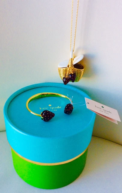 kate spade Red Strawberry Picnic Basket necklace & Bracelet Bangle cuff $235
