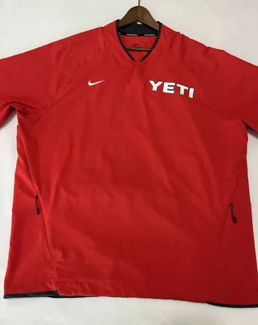 Nike Men's YETI XL Baseball Red/Grey Pullover Short Sleeve Shirt AH9610-657