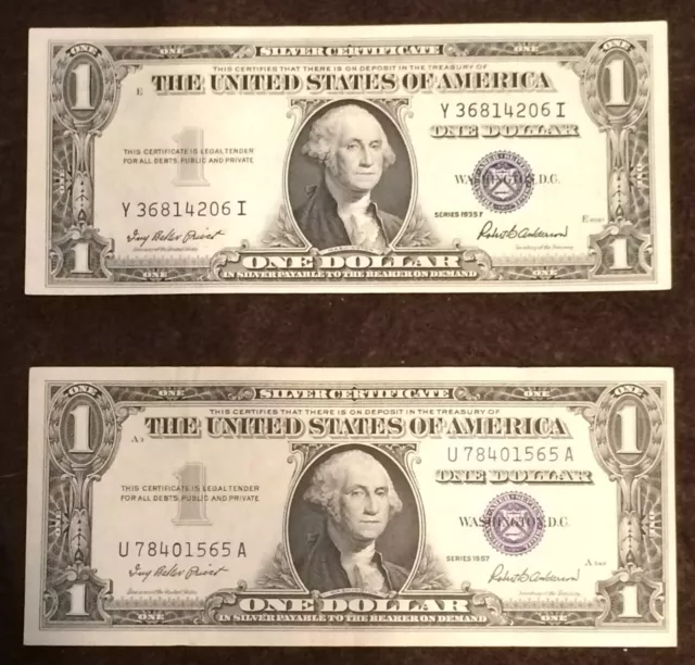 1935 AND 1957 (2 NOTES LOT) Silver Certificate Crisp AU+ CU condition FREE P/H