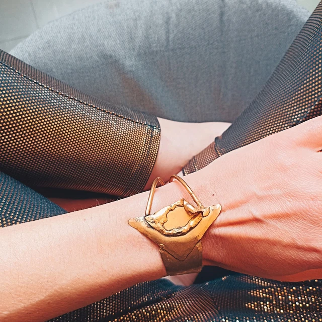 Bracelet Articulé En émail Vers 1960 - Bijou D'artiste Vintage, Argenté, Petit Manque