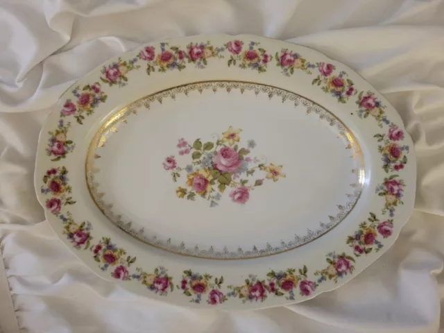 Vintage Gold Castle Small Platter 12" Oval Pink Rose Floral Plate Japan Roses