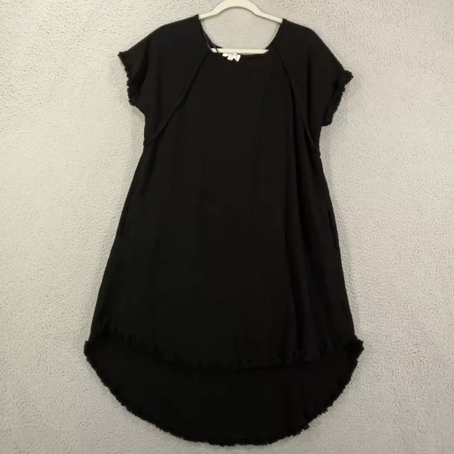 Umgee Dress Womens Large Black Raw Hem Mini Tunic Shift Linen Blend Pockets