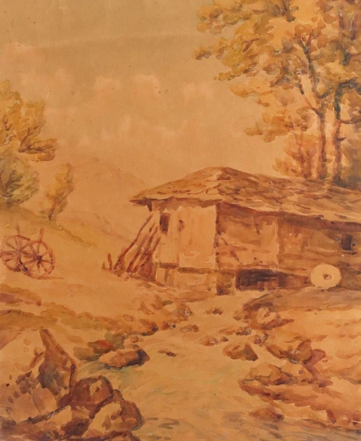 TABLEAU ANCIEN À l'aquarelle représentant un paysage de mer en