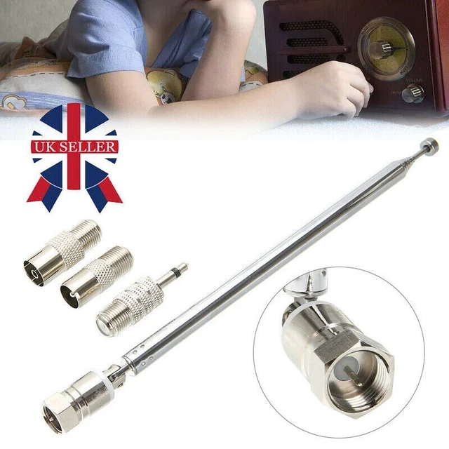Durable Copper Telescopic FM Radio Antenna with 3 Adapters HiFi AV System