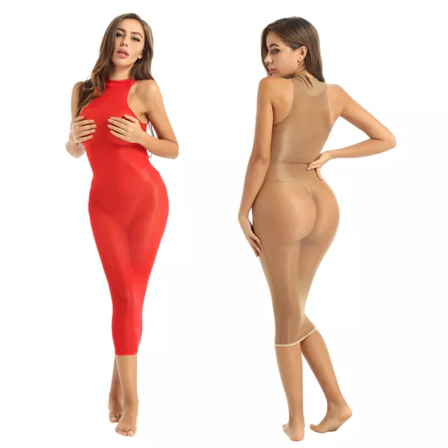 Women's Mesh See Through Lingerie Round Neck Sleeveless Bodycon Stocking Dress