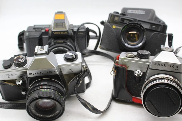 C x4 Vintage SLR Film Cameras Inc. Praktica MTL 5B, Yashica 230-AF etc