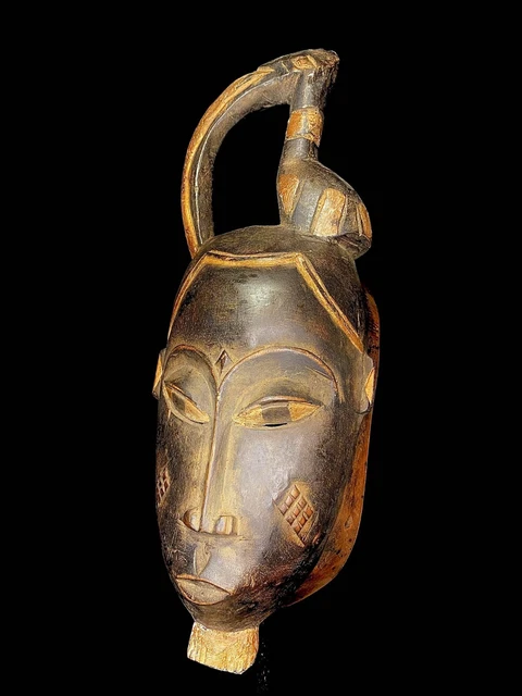 African mask antiques tribal Face vintage Wood Carved Hanging Guro mask-6414