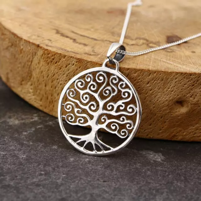 Tree of Life 925 Sterling Silver Round Pendant Necklace Jewellery