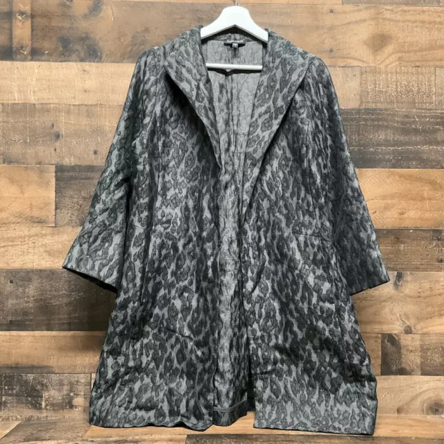 Eileen Fisher Women’s Size Small Duster Jacket Grey Black Jacquard Leopard Print