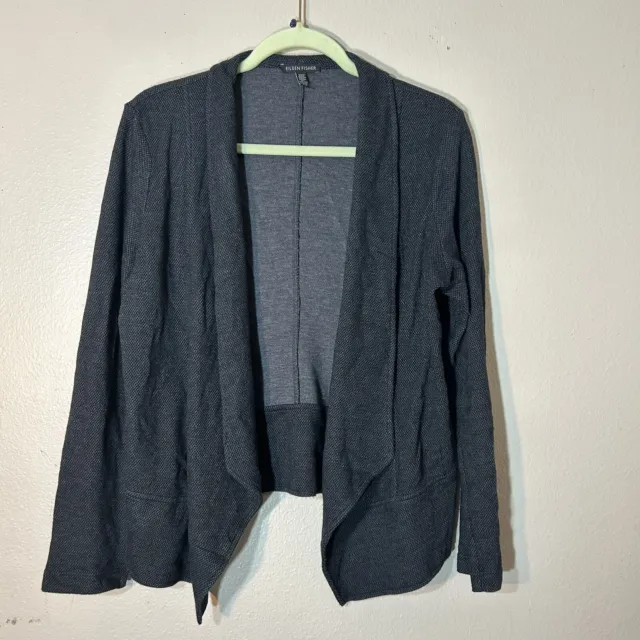 Eileen Fisher Womens SZ L Gray Open Crop Knit Cardigan Blazer Micromodal Blend