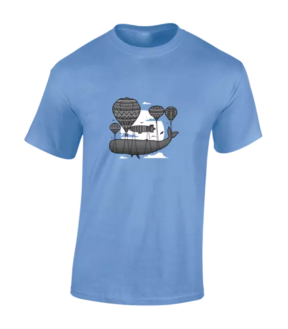 Whale Hot Air Balloon Mens T Shirt Cool Funny Joke Design Animal Fashion Top