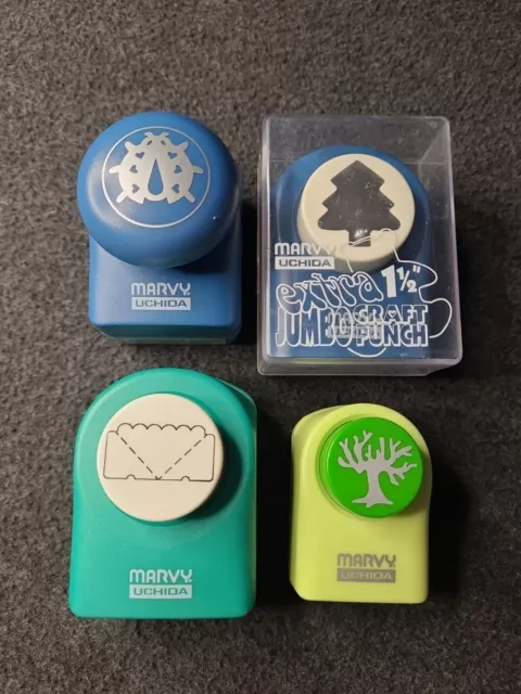 Lote de 4 perforadores de papel Marvy Uchida para dama insecto navidad artesanía álbum de recortes