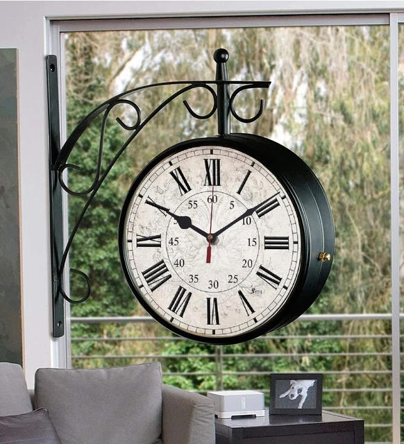 Double Sided Station Clock Earth Theme Vintage Hanging Roman/English Analog 10in