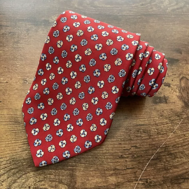 Salvatore Ferragamo Vintage Tie Red White Blue Pinwheel Pattern Silk Necktie