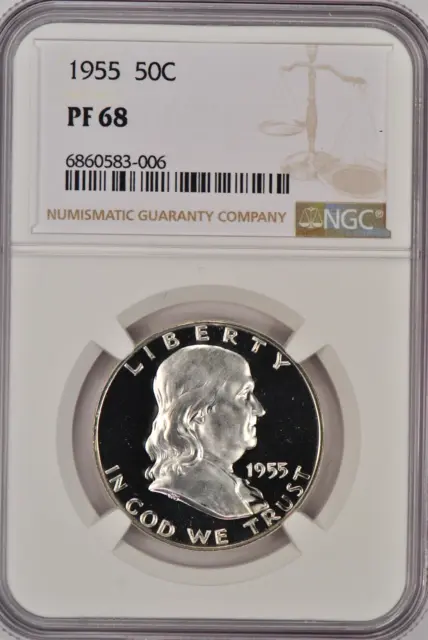 1955 Franklin Half Dollar Proof NGC PF 68 PR68 Frosty Obverse Coin 50C