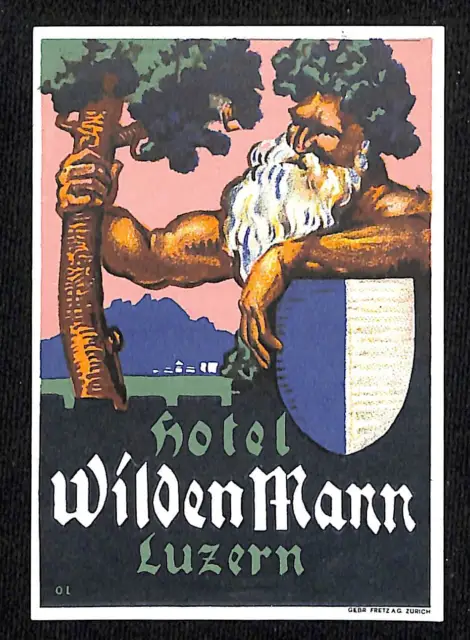 Hotel Wilden Mann Luzern (Switzerland) Luggage Label Vintage NOS VGC Scarce