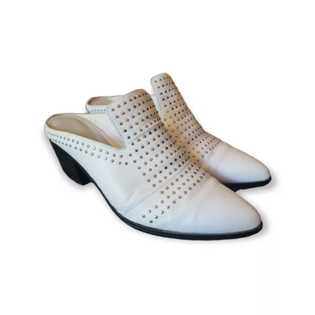 1. State Women's White Lon Studded Slip On Leather Mules Size 8 38