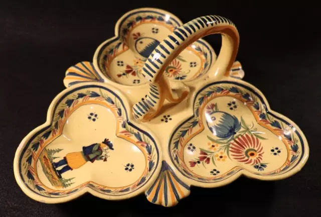 Vtg Henriot Quimper Yellow Glazed Ware Trefoil Server W Arched Handle 1935-40