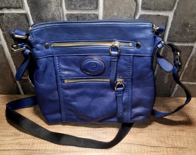 Giani Bernini Pebble Deep Blue Leather Crossbody Handbag Purse 3