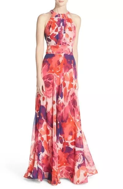 Eliza J Floral Print Fit & Flare Maxi Dress Womens 8