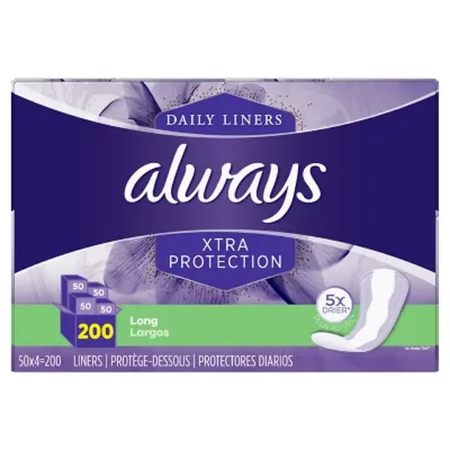 Always Anti-Bunch Xtra Protection Daily Liners, Unscented - Long (200 Ct.)