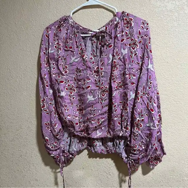 Rhode Helene Gathered Printed Crepe de Chine Blouse in Lavender, medium