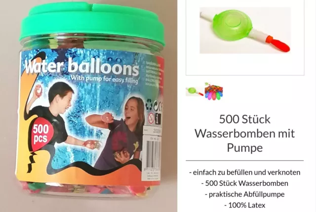 WASSERBOMBEN PUMPE MIT 250 WASSERBOMBEN Luftballon Wasserballon