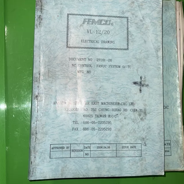 FEMCO WVL-12 TURNING CENTER PART MANUAL & Electrical Drawing Manual 3