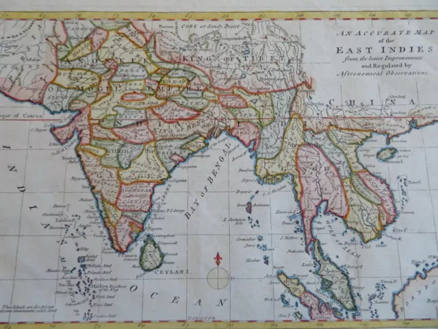 Mughal India Southeast Asia Sri Lanka Tibet Thailand Laos Vietnam 1788 Bowen map