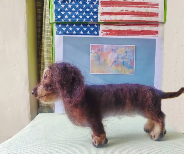 Needle felted animal dashshund dog, hand made sculpture, a great gift