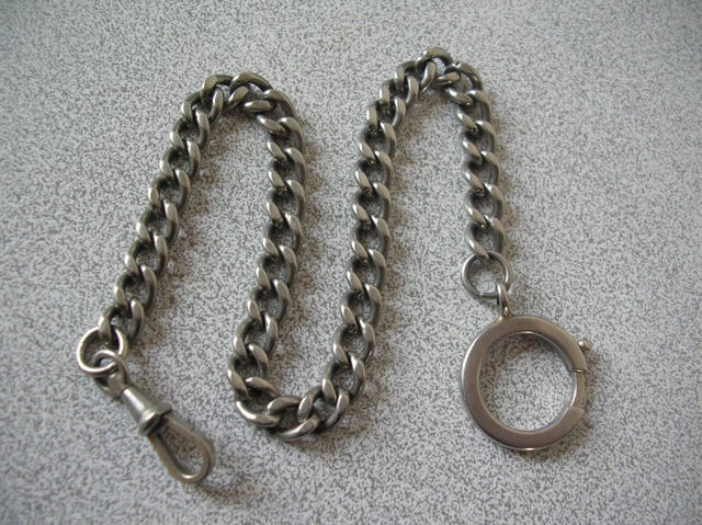 Chaîne De Montre à Gousset Ancienne – Métal Argenté, Fabrication Française, Années 1940