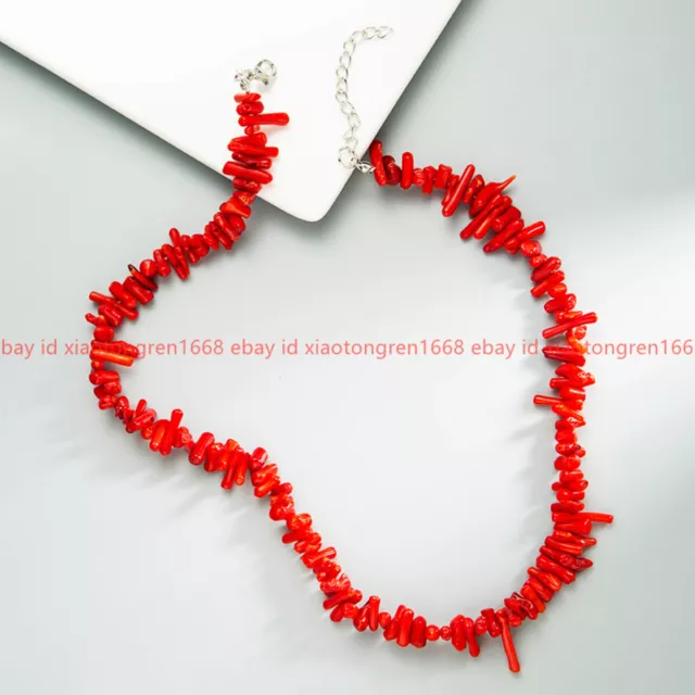 Natural Pretty 3x10mm Red Coral Chip Gemstone Irregular Beads Necklace 16-36in
